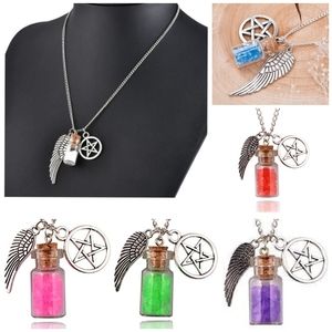Wiccan Pentagram Protection Salt Glass Necklace